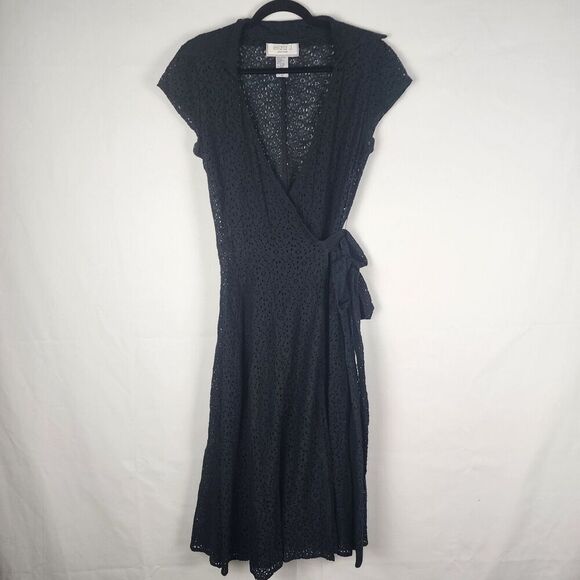 Eliza J Sheer Lace Black Wrap Midi Dress Vamp Whimsigoth Witchy Fairygrunge 10 - Picture 1 of 5